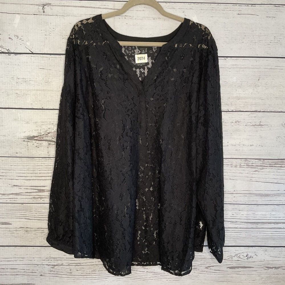 NWOT Torrid Women Size 4X Black Sheer Lacey Long Sleeve Witchy Whimsigoth Blouse